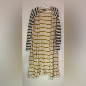 Natural Reflections Long Knit Cardigan Mustard and Grey Striped